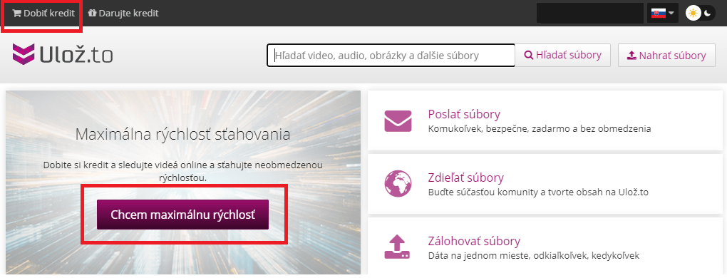 Ulozto SK - maximálná rychlosť